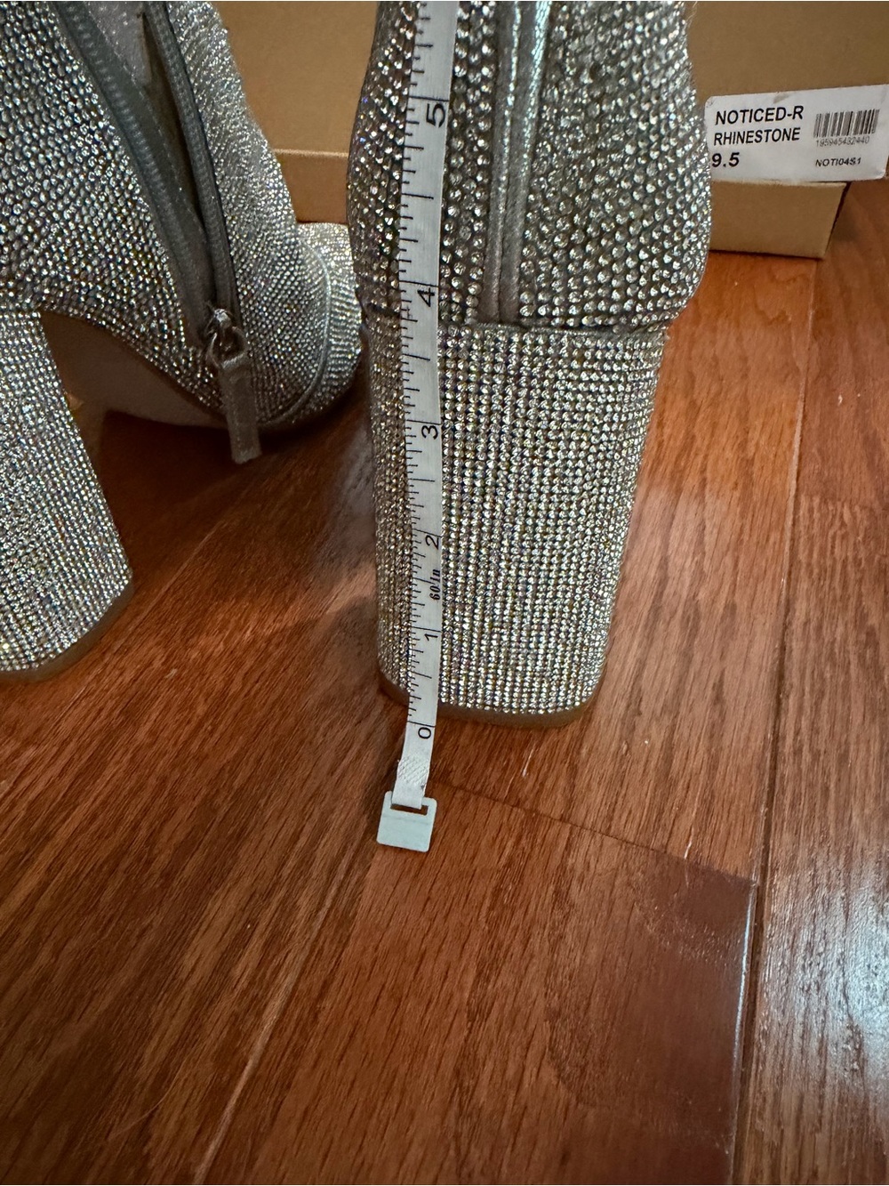 Steve Madden Silver Rhinestone Pointed Toe Block Heel Ankle Boots - Picture 4 of 10